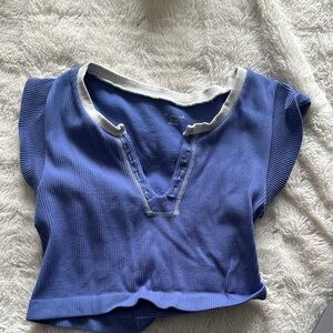 Purple Ribbed V-Neck Top